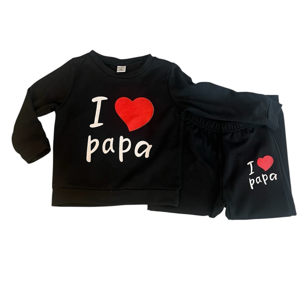 ✨5/$25 SHEIN "I Love Papa" Black and Red sweater shirt matching joggers, size 4